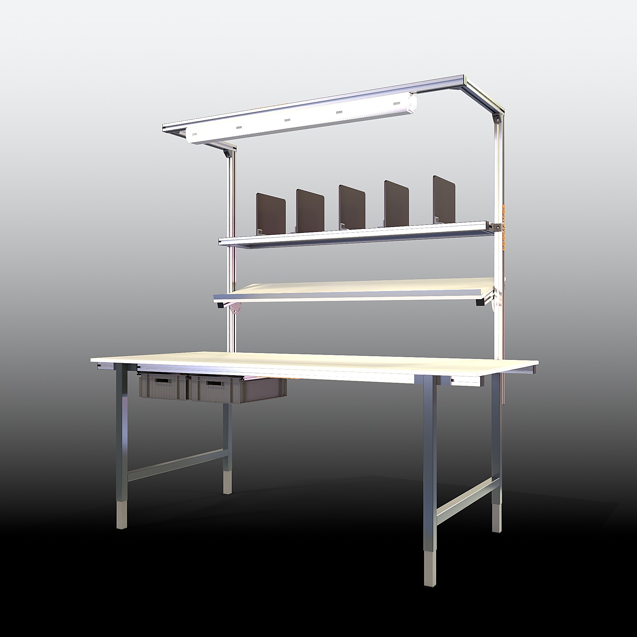 Ergonomický stůl SSE – 2000 × 900 × 830 mm - pohled zepředu