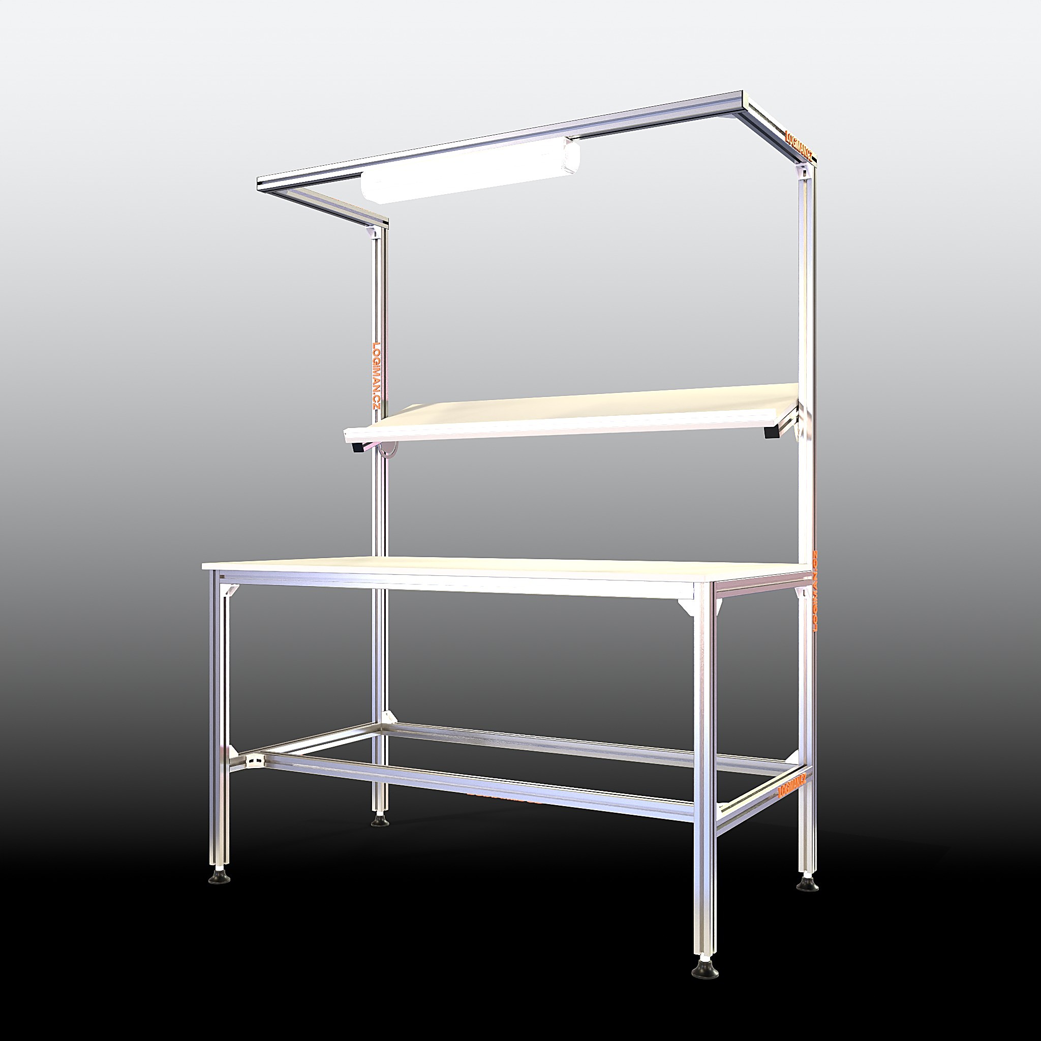Hliníkový pracovní stůl systém 40 – 1500 × 800 × 900 mm - pohled zepředu